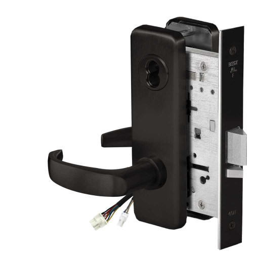 BEST 45HW7WEL14J622RQE12V Fail Safe 12V Double Cylinder Electrified Mortise Lock 14 Lever J Escutcheon Request to Exit Flat Black 45HW7WEL14J622RQE12V