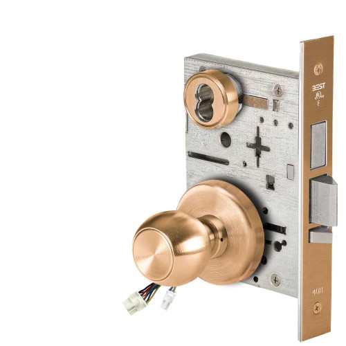 BEST 45HW7TDEU4H612RQE Fail Secure 24V With Deadbolt Electrified Mortise Lock 4 Knob H Rose Request to Exit Satin Bronze 45HW7TDEU4H612RQE