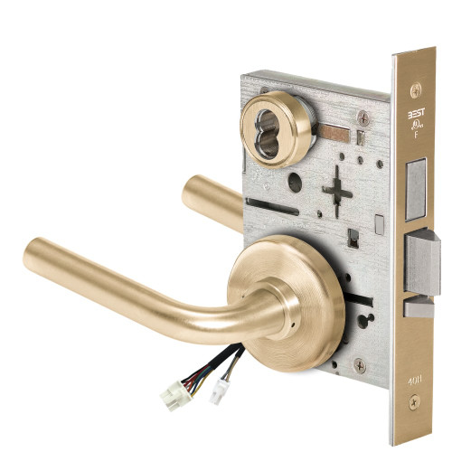 BEST 45HW7TWEL12H606RQE12V Fail Safe 12V Double Cylinder With Deadbolt Electrified Mortise Lock 12 Lever H Rose Request to Exit Satin Brass