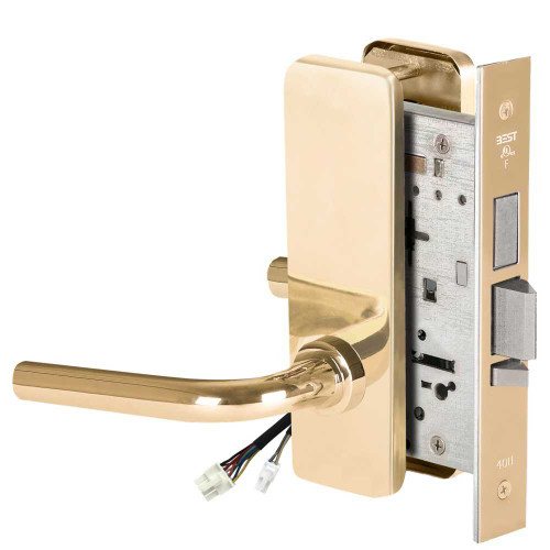 BEST 45HW0LEL12J60512V Fail Safe 12V With Deadbolt No Key Override Electrified Mortise Lock 12 Lever J Escutcheon Bright Brass 45HW0LEL12J60512V
