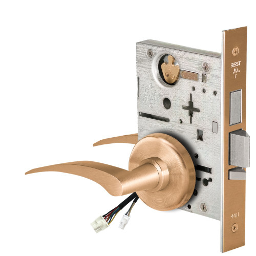 BEST 45HW0LEL17RH61212V Fail Safe 12V With Deadbolt No Key Override Electrified Mortise Lock 17 Lever H Rose Right Hand Satin Bronze