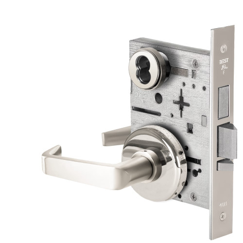 BEST 45HW7TDEU15H629RQE Fail Secure 24V With Deadbolt Electrified Mortise Lock 15 Lever H Rose Request to Exit Bright Stainless Steel