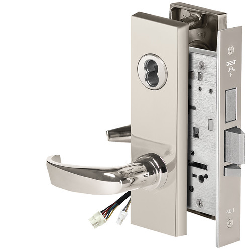 BEST 45HW7TDEU14M625RQE12V Fail Secure 12V With Deadbolt Electrified Mortise Lock 14 Lever M Escutcheon Request to Exit Bright Chrome