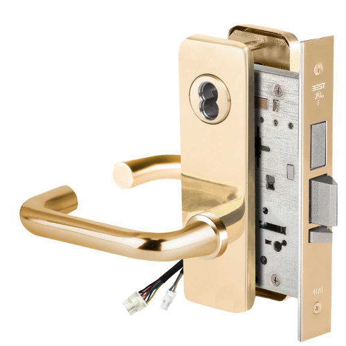 BEST 45HW7TWEU3J60512V Fail Secure 12V Double Cylinder with Deadbolt Electrified Mortise Lock 3 Lever J Escutcheon Bright Brass 45HW7TWEU3J60512V
