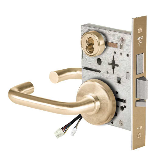 BEST 45HW7TWEU3H60612V Fail Secure 12V Double Cylinder with Deadbolt Electrified Mortise Lock 3 Lever H Rose Satin Brass 45HW7TWEU3H60612V