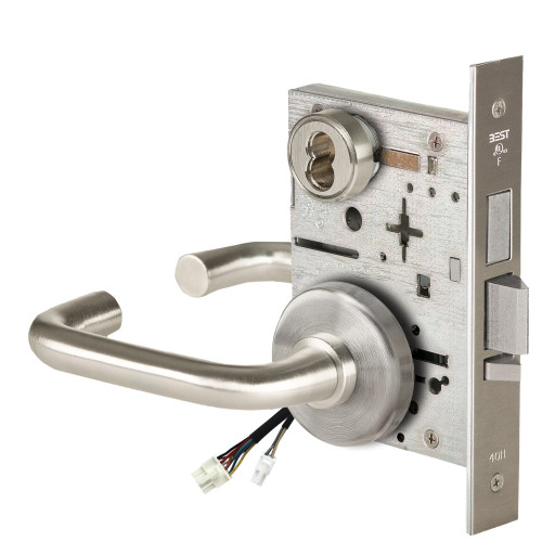 BEST 45HW7TWEU3H619RQE12V Fail Secure 12V Double Cylinder with Deadbolt Electrified Mortise Lock 3 Lever H Rose Request to Exit Satin Nickel