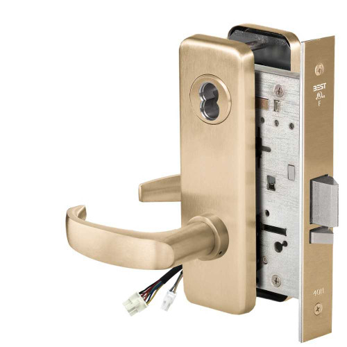 BEST 45HW7WEL14J606 Fail Safe 24V Double Cylinder Electrified Mortise Lock 14 Lever J Escutcheon Satin Brass 45HW7WEL14J606