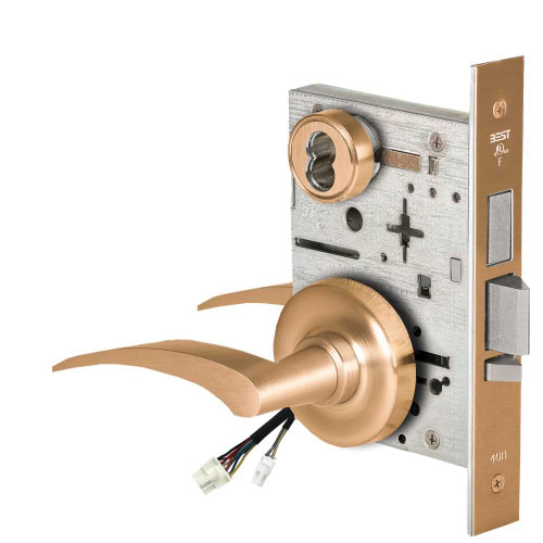 BEST 45HW7TWEU17RR612RQE12V Fail Secure 12V Double Cylinder with Deadbolt Electrified Mortise Lock 17 Lever R Rose Right Hand Request to Exit Satin Bronze 45HW7TWEU17RR612RQE12V