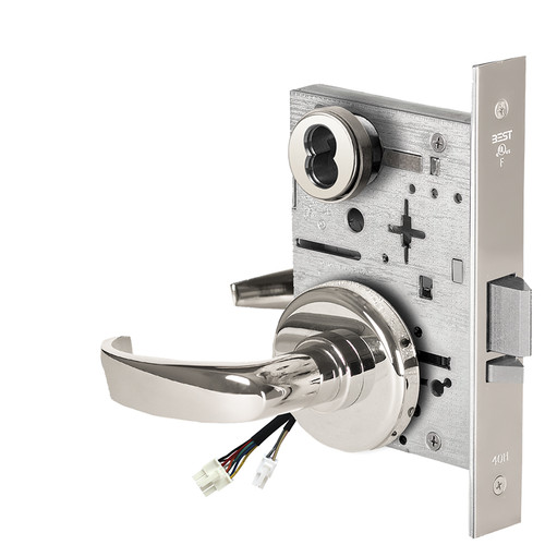 BEST 45HW7WEL14H625RQE12V Fail Safe 12V Double Cylinder Electrified Mortise Lock 14 Lever H Rose Request to Exit Bright Chrome