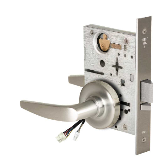 BEST 45HW0NXEL16R61912V Fail Safe 12V No Key Override Electrified Mortise Lock 16 Lever R Rose Satin Nickel 45HW0NXEL16R61912V