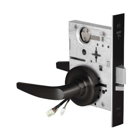 BEST 45HW0NXEL16R622RQE Fail Safe 24V No Key Override Electrified Mortise Lock 16 Lever R Rose Request to Exit Flat Black 45HW0NXEL16R622RQE