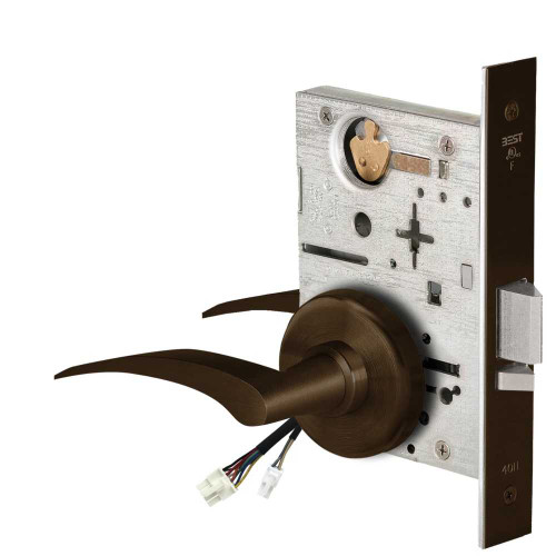 BEST 45HW0NXEL17LH690 Fail Safe 24V No Key Override Electrified Mortise Lock 17 Lever H Rose Left Hand Dark Bronze 45HW0NXEL17LH690