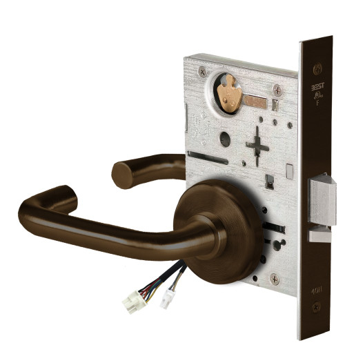 BEST 45HW0NXEU3H690RQE Fail Secure 24V No Key Override Electrified Mortise Lock 3 Lever H Rose Request to Exit Dark Bronze