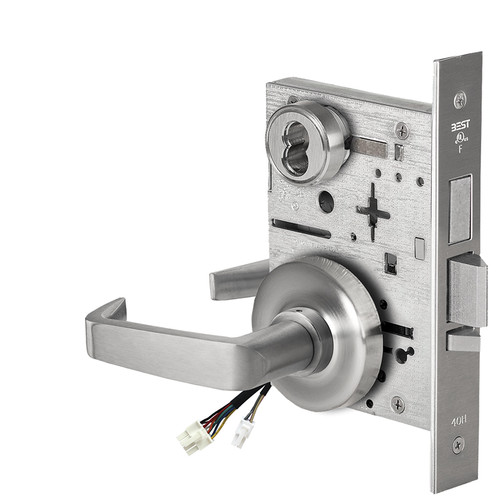 BEST 45HW7TDEU15R626AMRQE12V Fail Secure 12V With Deadbolt Electrified Mortise Lock 15 Lever R Rose Request to Exit Satin Chrome Antimicrobial