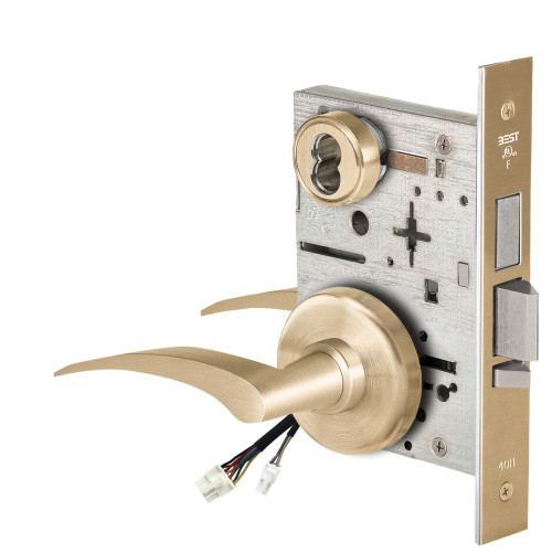 BEST 45HW7TWEU17RH606RQE12V Fail Secure 12V Double Cylinder with Deadbolt Electrified Mortise Lock 17 Lever H Rose Right Hand Request to Exit Satin Brass