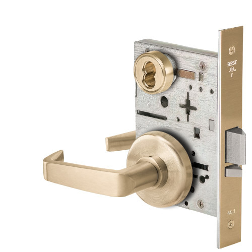 BEST 45HW7WEL15H606 Fail Safe 24V Double Cylinder Electrified Mortise Lock 15 Lever H Rose Satin Brass