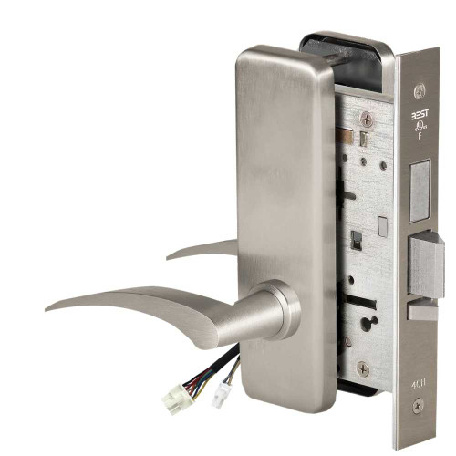 BEST 45HW0LEL17RJ619 Fail Safe 24V With Deadbolt No Key Override Electrified Mortise Lock 17 Lever J Escutcheon Right Hand Satin Nickel 45HW0LEL17RJ619