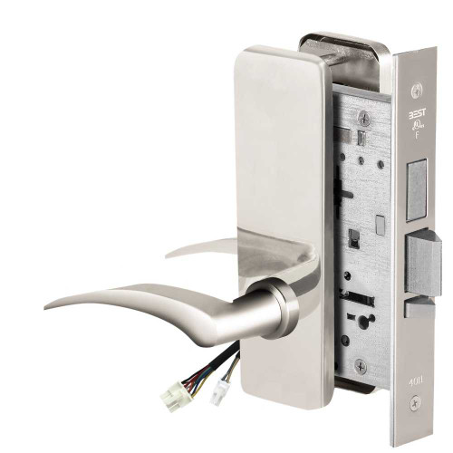 BEST 45HW0LEL17RJ625RQE Fail Safe 24V With Deadbolt No Key Override Electrified Mortise Lock 17 Lever J Escutcheon Right Hand Request to Exit Bright Chrome 45HW0LEL17RJ625RQE