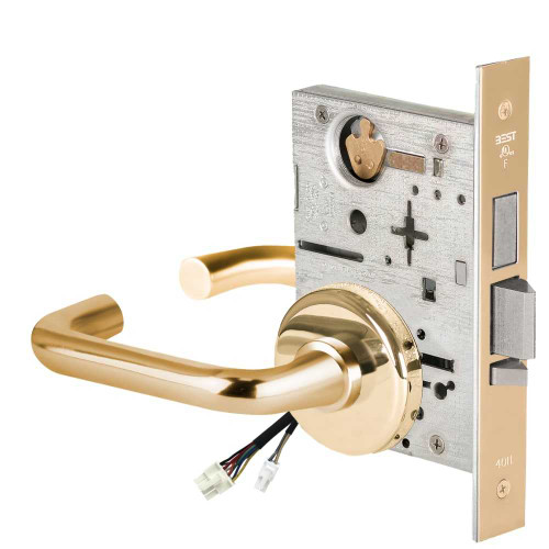 BEST 45HW0LEL3H605RQE Fail Safe 24V With Deadbolt No Key Override Electrified Mortise Lock 3 Lever H Rose Request to Exit Bright Brass 45HW0LEL3H605RQE