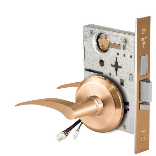 BEST 45HW0LEL17RS61212V Fail Safe 12V With Deadbolt No Key Override Electrified Mortise Lock 17 Lever S Rose Right Hand Satin Bronze 45HW0LEL17RS61212V