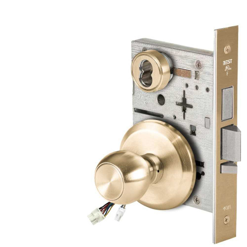 BEST 45HW7TDEU4S606RQE Fail Secure 24V With Deadbolt Electrified Mortise Lock 4 Knob S Rose Request to Exit Satin Brass 45HW7TDEU4S606RQE
