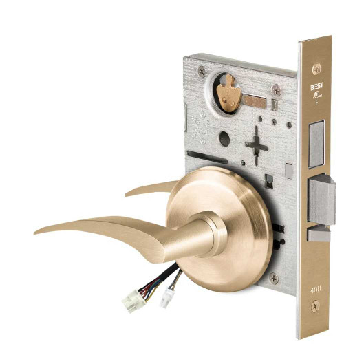 BEST 45HW0LEL17RS606RQE12V Fail Safe 12V With Deadbolt No Key Override Electrified Mortise Lock 17 Lever S Rose Right Hand Request to Exit Satin Brass 45HW0LEL17RS606RQE12V