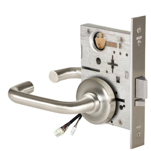 BEST 45HW0NXEU3R619 Fail Secure 24V No Key Override Electrified Mortise Lock 3 Lever R Rose Satin Nickel
