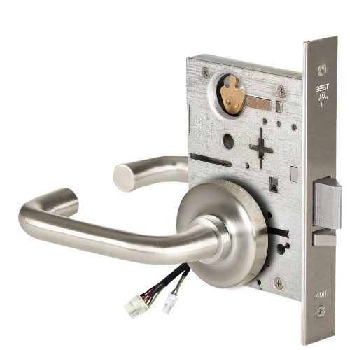 BEST 45HW0NXEU3R619 Fail Secure 24V No Key Override Electrified Mortise Lock 3 Lever R Rose Satin Nickel 45HW0NXEU3R619