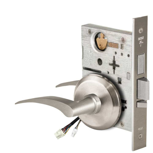 BEST 45HW0LEL17RS61912V Fail Safe 12V With Deadbolt No Key Override Electrified Mortise Lock 17 Lever S Rose Right Hand Satin Nickel 45HW0LEL17RS61912V