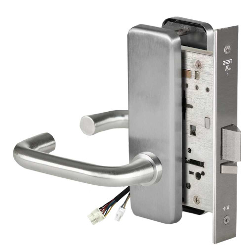 BEST 45HW0NXEU3J626AMRQE12V Fail Secure 12V No Key Override Electrified Mortise Lock 3 Lever J Escutcheon Request to Exit Satin Chrome Antimicrobial 45HW0NXEU3J626AMRQE12V