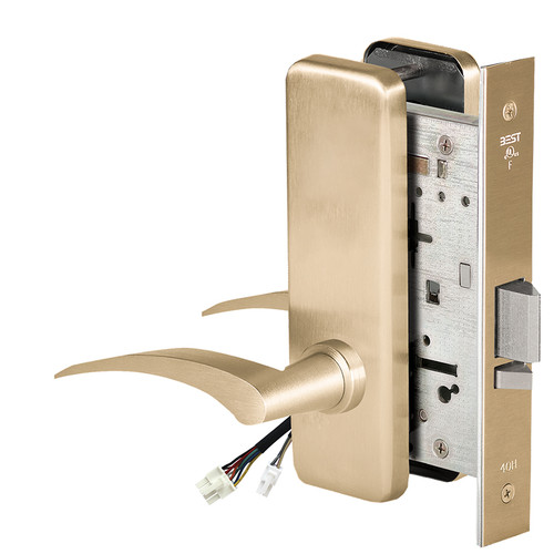 BEST 45HW0NXEL17LJ606RQE12V Fail Safe 12V No Key Override Electrified Mortise Lock 17 Lever J Escutcheon Left Hand Request to Exit Satin Brass