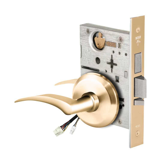 BEST 45HW0LEL17LS60512V Fail Safe 12V With Deadbolt No Key Override Electrified Mortise Lock 17 Lever S Rose Left Hand Bright Brass 45HW0LEL17LS60512V