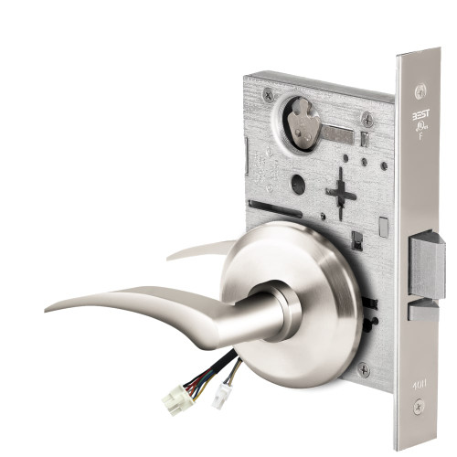 BEST 45HW0NXEU17RS62512V Fail Secure 12V No Key Override Electrified Mortise Lock 17 Lever S Rose Right Hand Bright Chrome