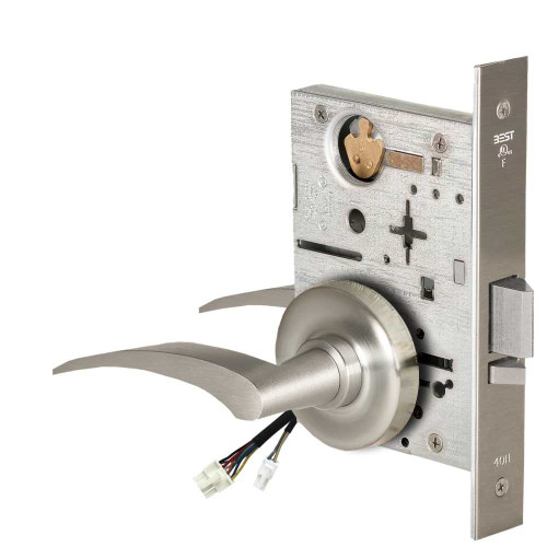 BEST 45HW0NXEL17LR619RQE12V Fail Safe 12V No Key Override Electrified Mortise Lock 17 Lever R Rose Left Hand Request to Exit Satin Nickel 45HW0NXEL17LR619RQE12V