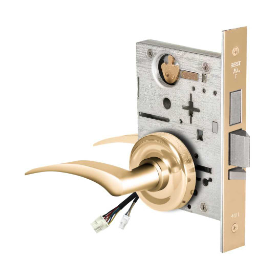 BEST 45HW0LEL17LR605RQE12V Fail Safe 12V With Deadbolt No Key Override Electrified Mortise Lock 17 Lever R Rose Left Hand Request to Exit Bright Brass 45HW0LEL17LR605RQE12V