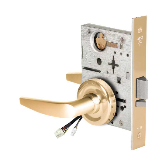 BEST 45HW0NXEL16R605 Fail Safe 24V No Key Override Electrified Mortise Lock 16 Lever R Rose Bright Brass 45HW0NXEL16R605