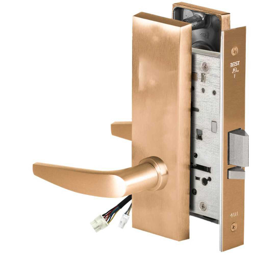 BEST 45HW0NXEL16M61212V Fail Safe 12V No Key Override Electrified Mortise Lock 16 Lever M Escutcheon Satin Bronze 45HW0NXEL16M61212V