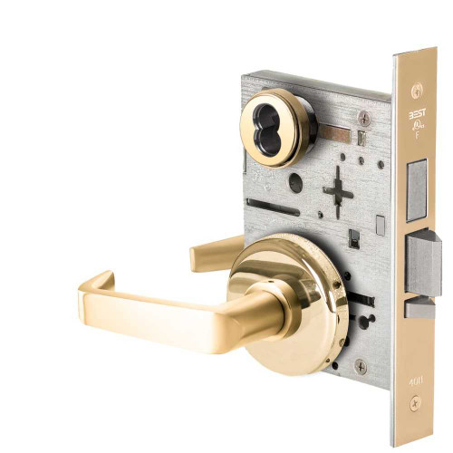 BEST 45HW7TDEU15H605 Fail Secure 24V With Deadbolt Electrified Mortise Lock 15 Lever H Rose Bright Brass 45HW7TDEU15H605