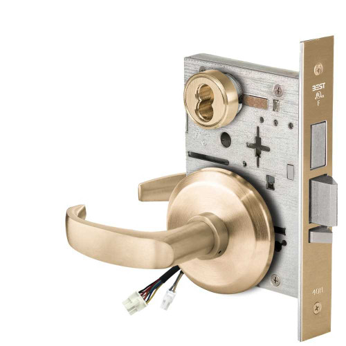 BEST 45HW7TDEU14S606 Fail Secure 24V With Deadbolt Electrified Mortise Lock 14 Lever S Rose Satin Brass 45HW7TDEU14S606