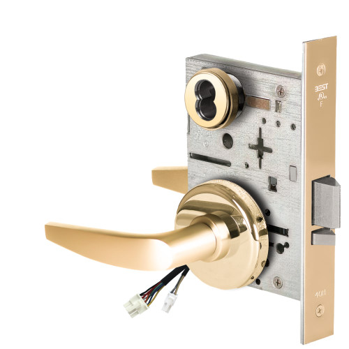BEST 45HW7DEU16H605 Fail Secure 24V Electrified Mortise Lock 16 Lever H Rose Bright Brass