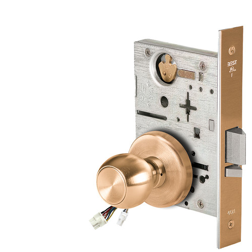 BEST 45HW0NXEU4H612RQE12V Fail Secure 12V No Key Override Electrified Mortise Lock 4 Knob H Rose Request to Exit Satin Bronze