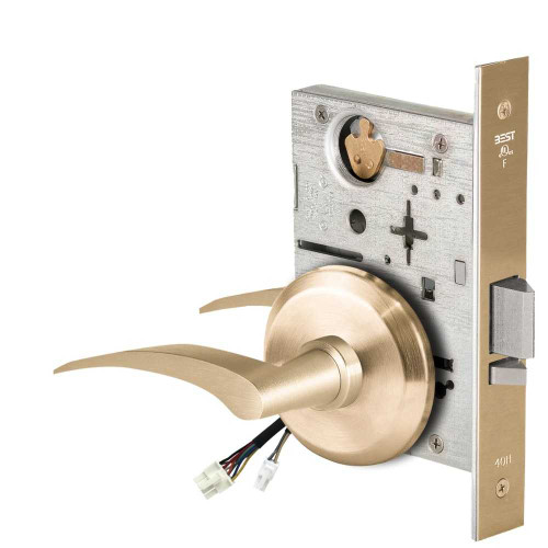 BEST 45HW0NXEL17LS606RQE12V Fail Safe 12V No Key Override Electrified Mortise Lock 17 Lever S Rose Left Hand Request to Exit Satin Brass 45HW0NXEL17LS606RQE12V