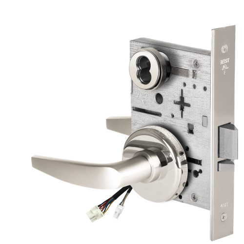 BEST 45HW7DEU16H629RQE Fail Secure 24V Electrified Mortise Lock 16 Lever H Rose Request to Exit Bright Stainless Steel