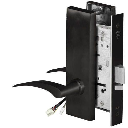 BEST 45HW0NXEL17LM622 Fail Safe 24V No Key Override Electrified Mortise Lock 17 Lever M Escutcheon Left Hand Flat Black 45HW0NXEL17LM622