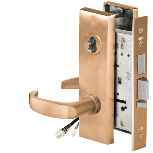 BEST 45HW7TDEU14M612RQE Fail Secure 24V With Deadbolt Electrified Mortise Lock 14 Lever M Escutcheon Request to Exit Satin Bronze