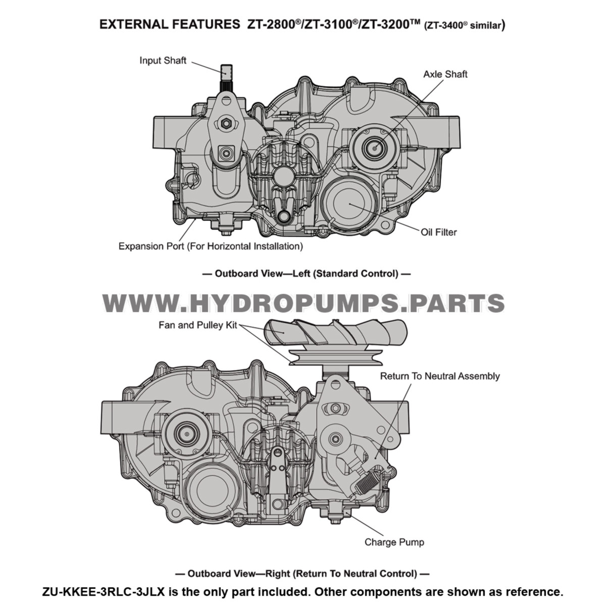 ZU-KKEE-3RLC-3JLX Transaxle HydroGear - Genuine part.