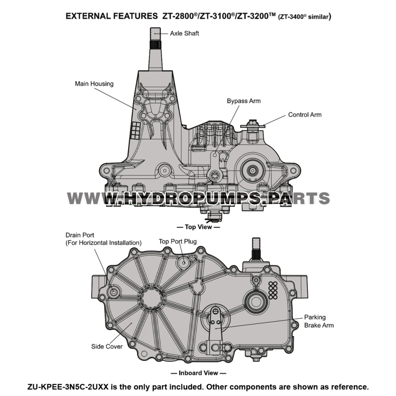 Hydro-Gear ZU-KPEE-3N5C-2UXX ZT-3400 Transaxle OEM | Hydro
