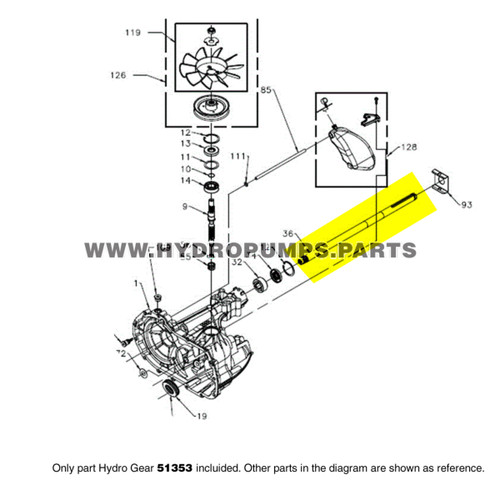 Parts lookup Hydro Gear 51353 Shaft LH Axle Key .75 X 17.74 OEM  diagram