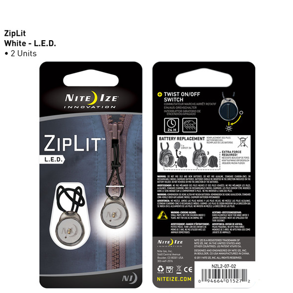 Ziplit Led Zipper Pull - 2 Pack - White Ziplit Led Zipper Pull - 2 Pack - White