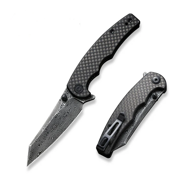 Civivi P87 Folder Flipper Knife Carbon Fiber & G10 Handle (2.90" Damascus Blade) C21043-ds1